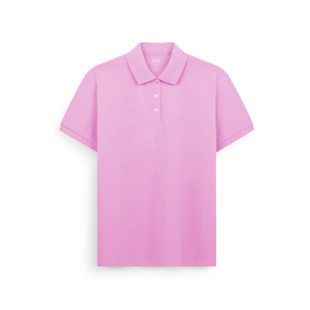 AIIZ เสื้อโปโลผู้หญิงสีพื้นปักโลโก้ผ้าคอตตอนโพลีเอสเตอร์ รูปที่ 4