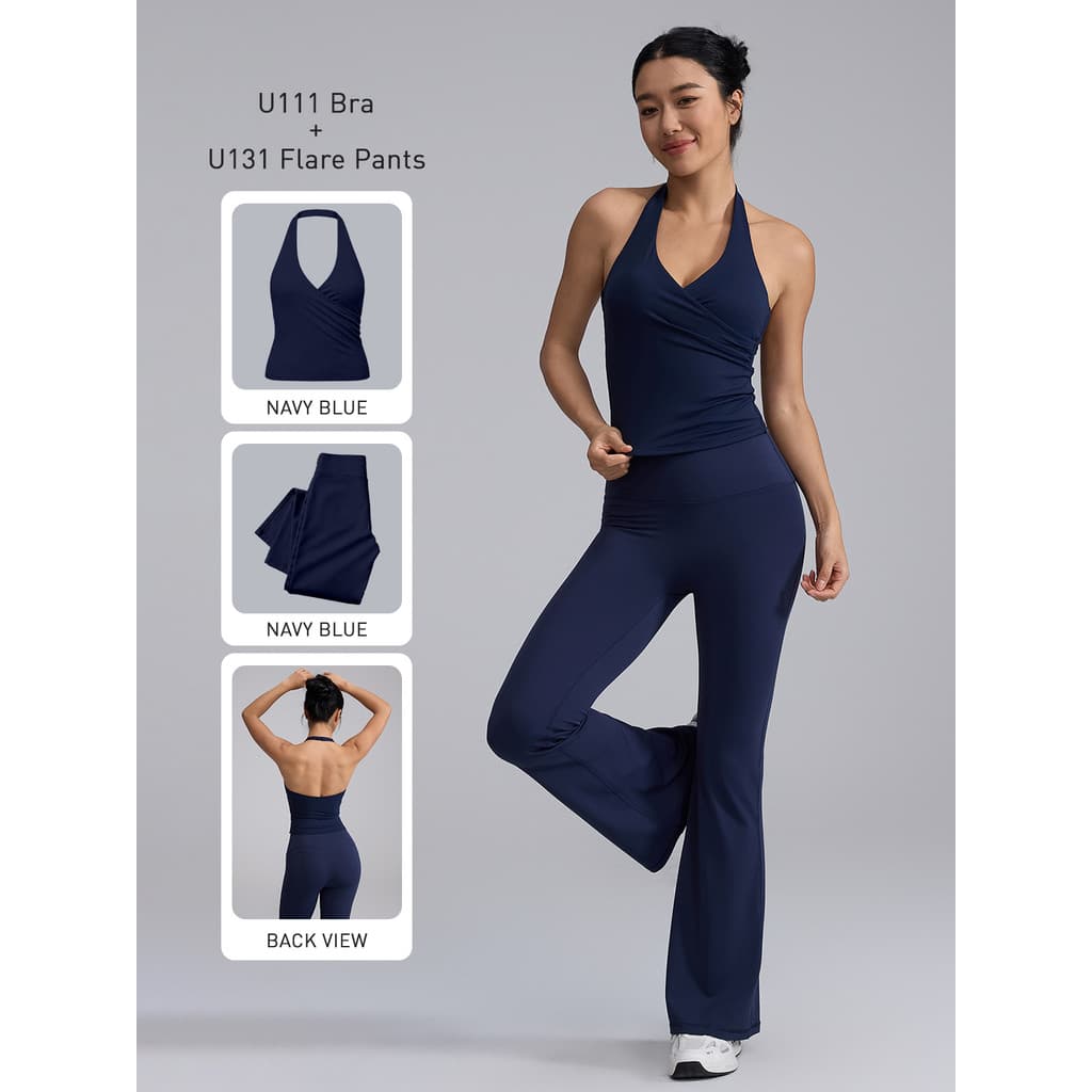 Anran สปอร์ตบรา Deep V แฟชั่น Halter กันกระแทกรวบรวม Quick Dry Slimming Vest Gym ฟิตเนส รูปที่ 6
