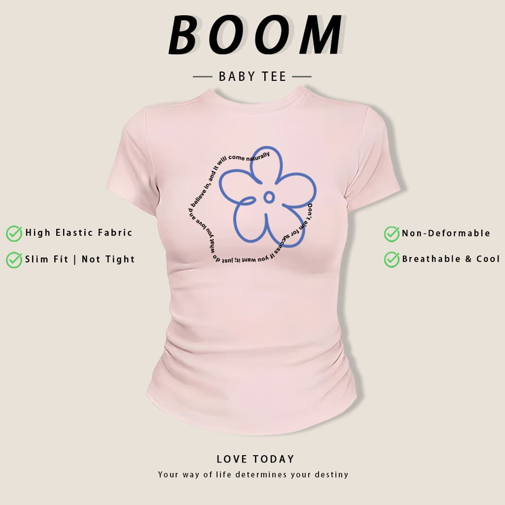 COD 24h ส่ง เสื้อยืดสาวอวบ Baby Tee Y2K ลายดอกไม้ ทรงเข้ารูป ผ้ายืดนุ่ม ระบายอากาศดี ไม่ย้วย รูปที่ 4