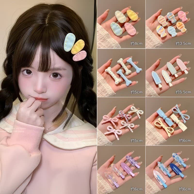 กิ๊บติดผมหน้าม้าสีสันสดใสน่ารัก 4 ชิ้นชุดเครื่องประดับผมจัดแต่งทรงผมสไตล์เกาหลีสําหรับสุภาพสตรี รูปที่ 5