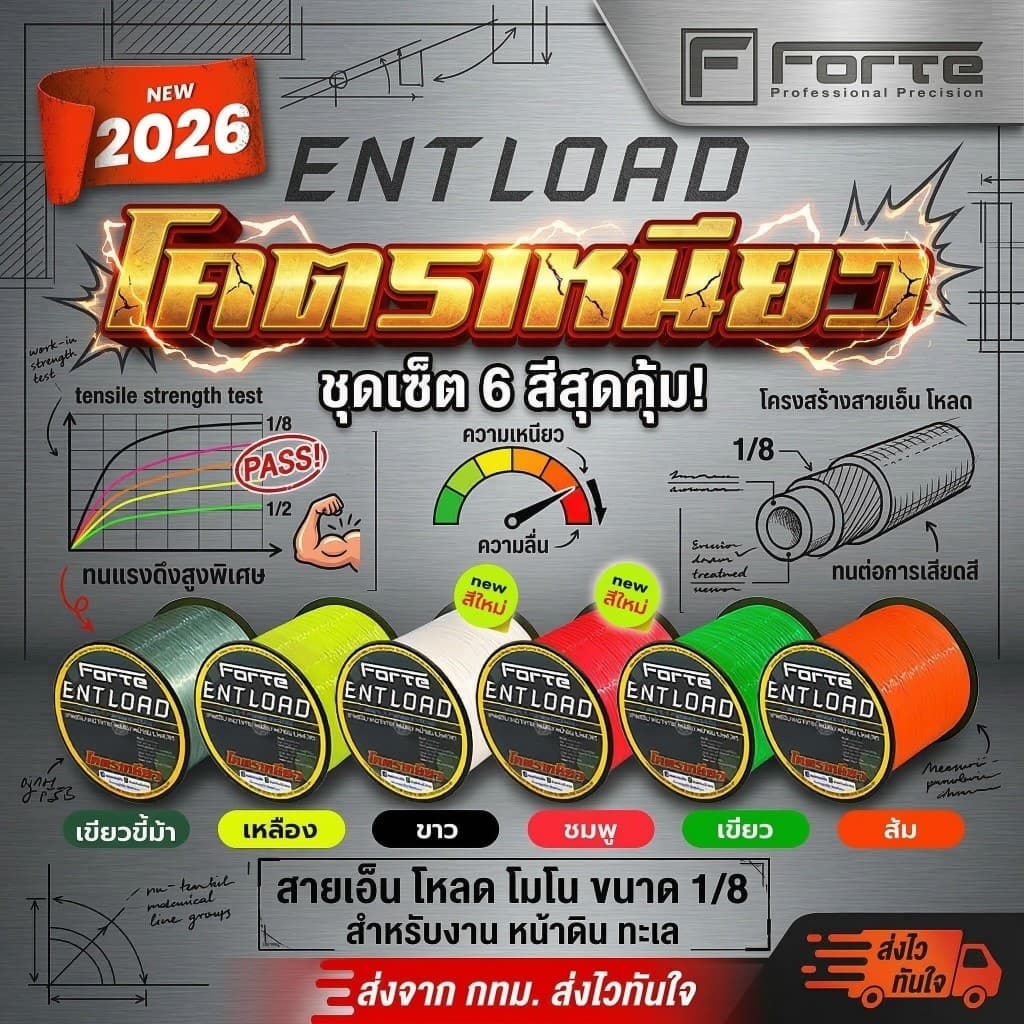 สายเอ็นโหลด ENT โมโน สีสะท้อนแสง ขนาด 1/8 สำหรับงาน หน้าดิน ทะเล รูปที่ 1