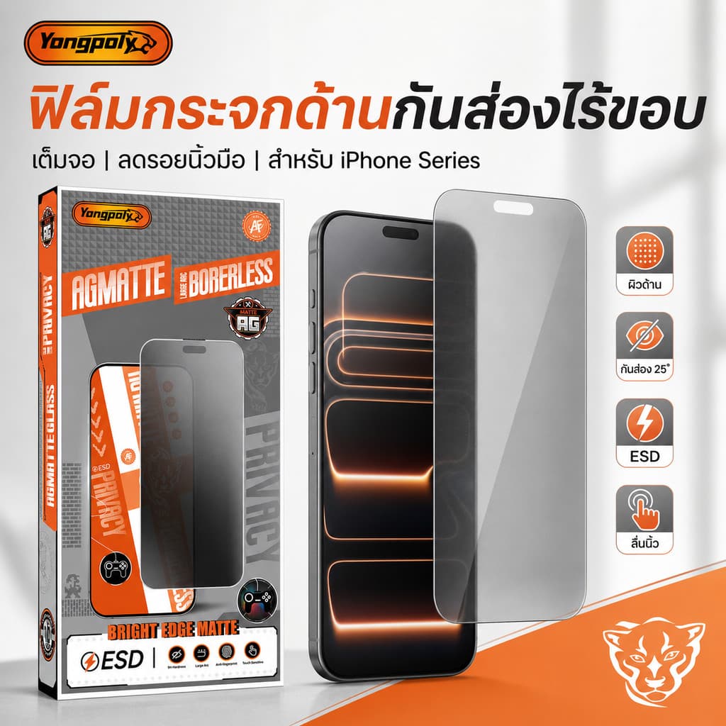 ฟิล์มกระจกเต็มจอไร้ขอบด้าน+กันมองESD กันไฟฟ้าสถิตย์ สำหรับ IPHONE 16PROMAX 17AIR 16PLUS 17PROAMX11 XR 12PRO 1315PROMAX รูปที่ 1