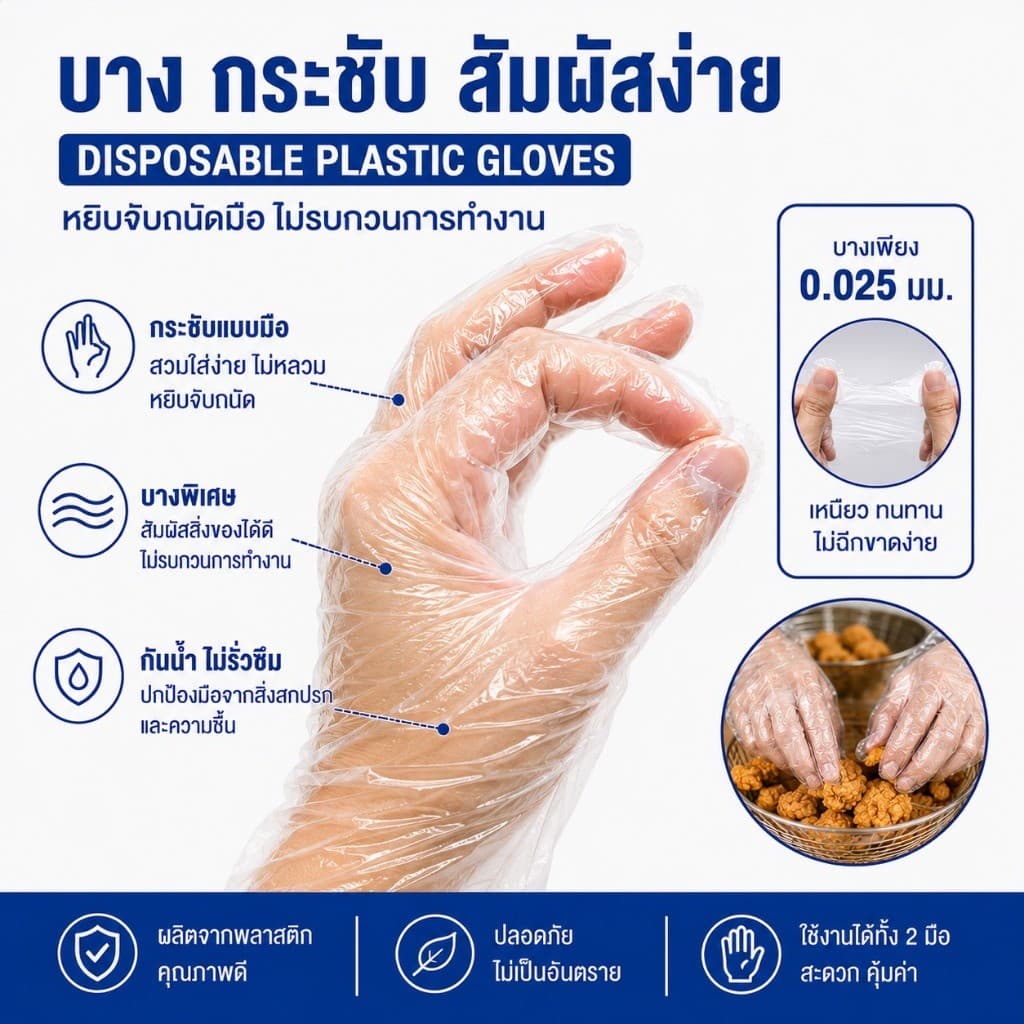 ถุงมือพลาสติกแบบใช้แล้วทิ้ง แบบบาง อเนกประสงค์ สุดคุ้ม รูปที่ 3