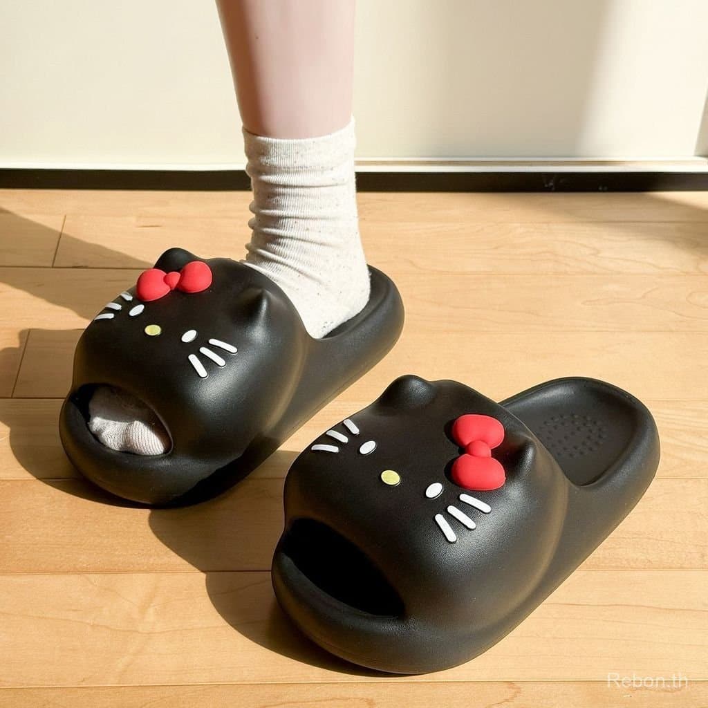 SEZI รองเท้าแตะหนา Soled สุภาพสตรีสวมใส่กลางแจ้งแมวน่ารักในร่มในครัวเรือนห้องน้ํา Shit-Stepping Anti @ รูปที่ 8