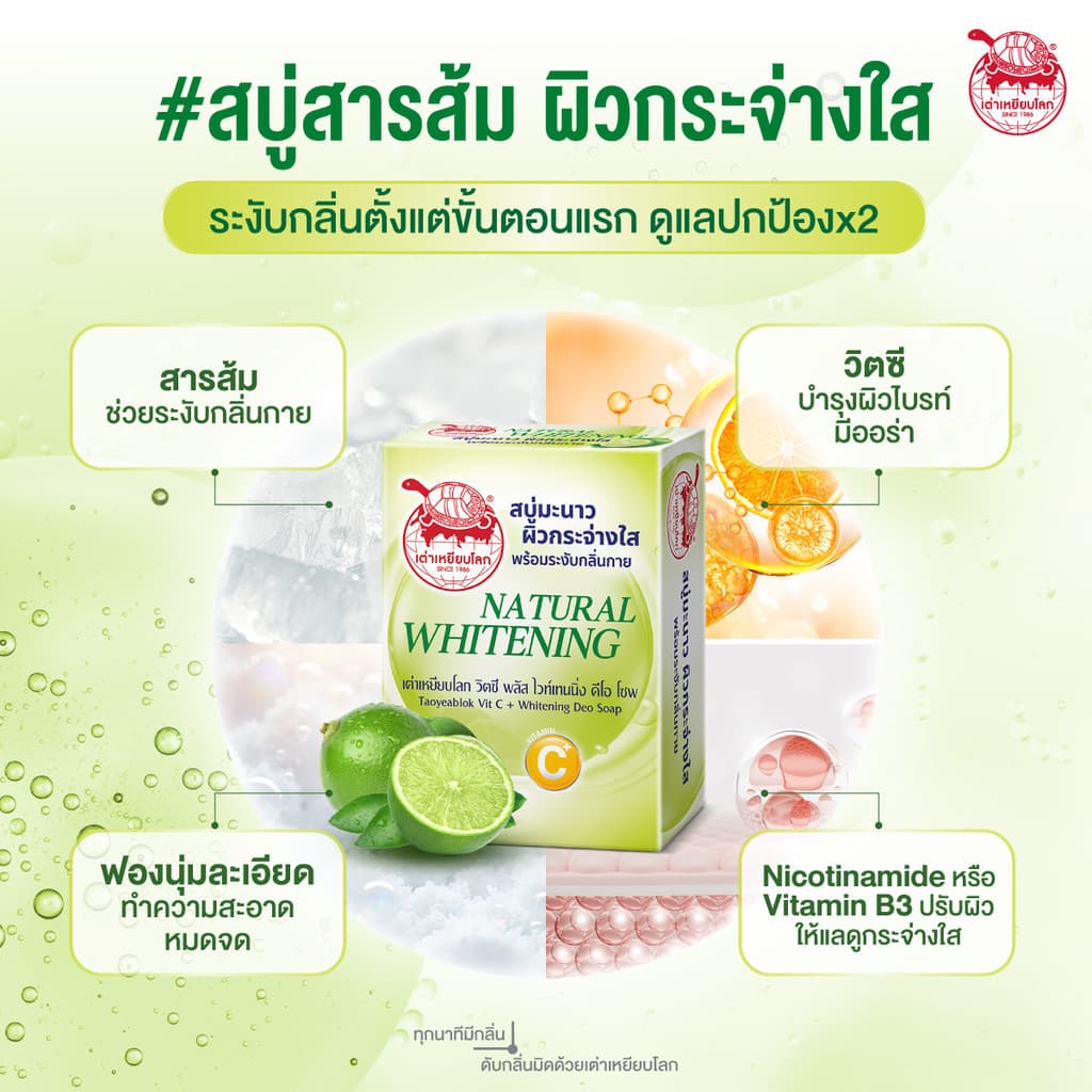 Taoyeablok Soap สบู่ เต่าเหยียบโลก สบู่ระงับกลิ่นกาย สบู่สารส้ม ทำความสะอาดผิว รูปที่ 6