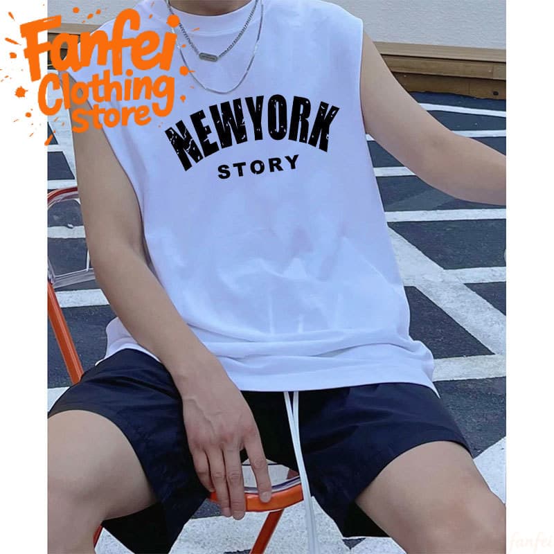 COD จัดส่งตลอด 24 ชั่วโมง Fanfei เสื้อแขนกุดผ้าฝ้ายแท้สีขาว ทรงหลวมสไตล์เทรนด์ เหมาะใส่กีฬาและกิจกรรมกลางแจ้ง รูปที่ 1