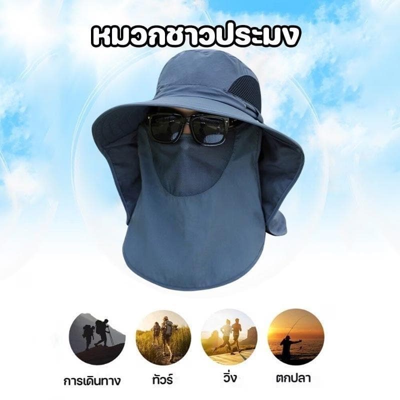 หมวกบังแดดปีกกว้าง หมวกบังแดด หมวกเดินป่า 360 องศา UPF50+ พับได้ สําหรับกิจกรรมกลางแจ้ง ระบายอากาศ รูปที่ 2