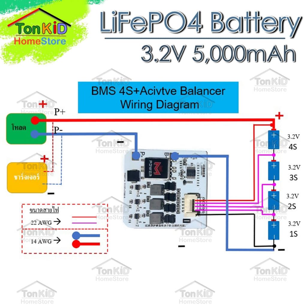 BMS 4S 30A, 50A 12V มีActive balance 1.5A ในตัว สำหรับ LiFePO4 cell 3.2V รูปที่ 3