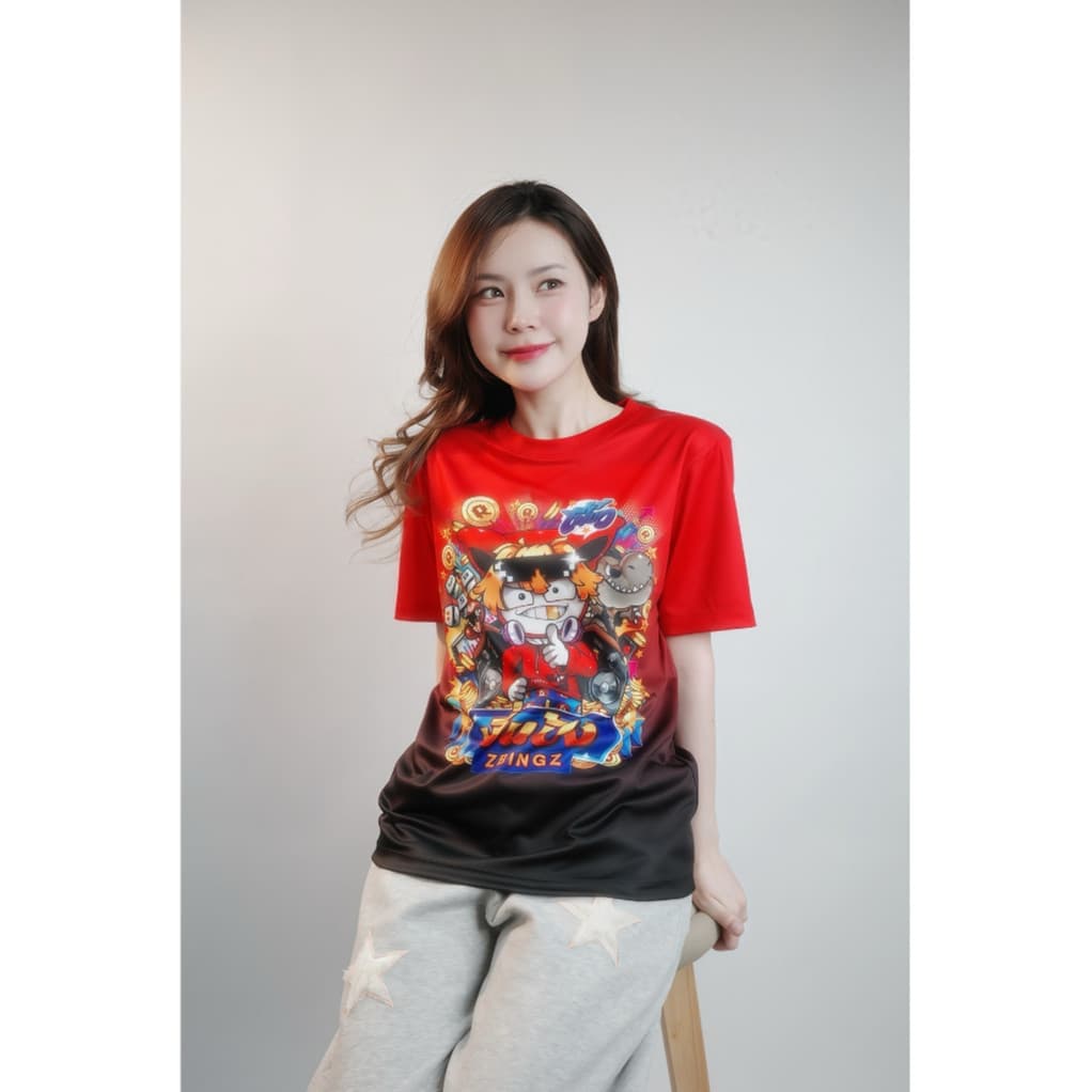 Tshirt 2026 Tshirt เสื้อแก๊งพี่แป้งzbingz คอกลม สีแดงดำ ผ้าไมโคร XS-5XL XS-5XL รูปที่ 2