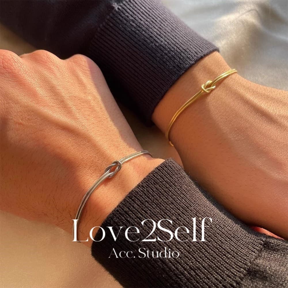 Love2Self S094 Matching Knot สร้อยข้อมือคู่สแตนเลส Minimalist 2 มม.Non Tarnish Eternal Love ของขวัญ รูปที่ 1