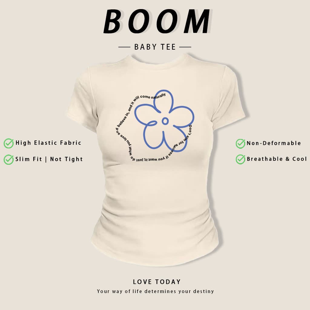 COD 24h ส่ง เสื้อยืดสาวอวบ Baby Tee Y2K ลายดอกไม้ ทรงเข้ารูป ผ้ายืดนุ่ม ระบายอากาศดี ไม่ย้วย รูปที่ 1