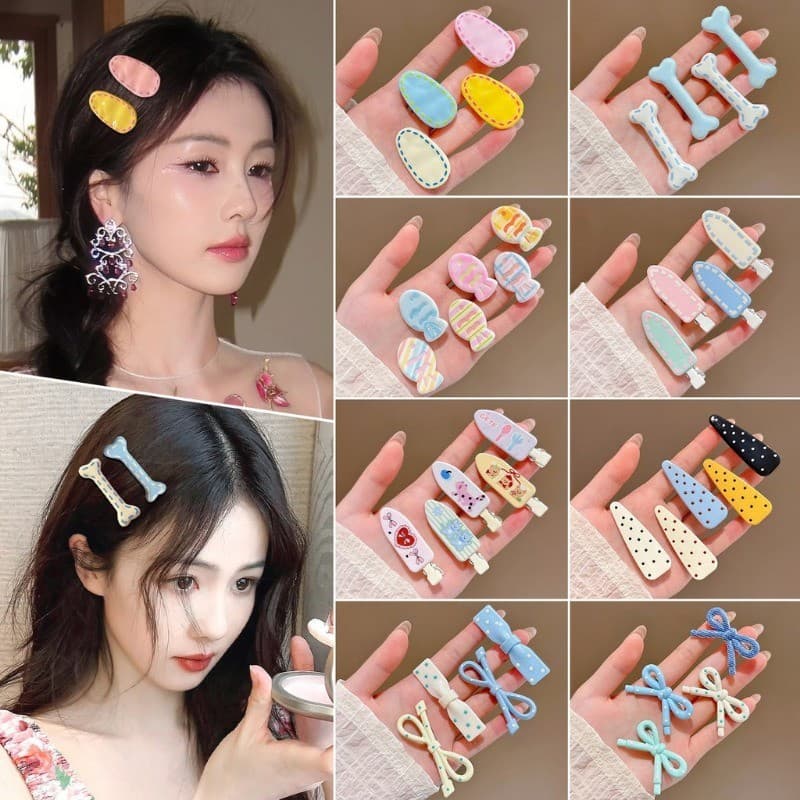 กิ๊บติดผมหน้าม้าสีสันสดใสน่ารัก 4 ชิ้นชุดเครื่องประดับผมจัดแต่งทรงผมสไตล์เกาหลีสําหรับสุภาพสตรี รูปที่ 4