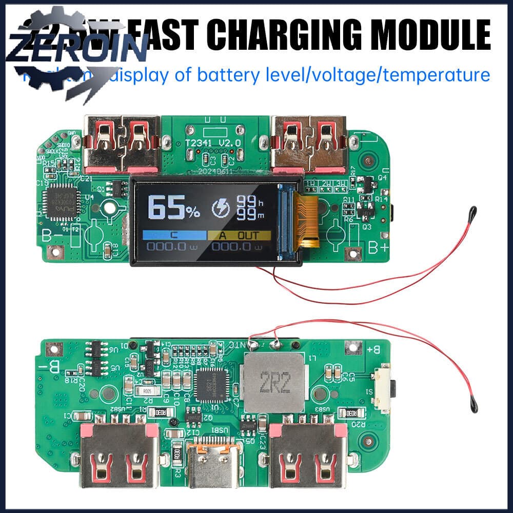 22.5W PD/QC หน้าจอสี Super Fast ชาร์จโมดูลวงจร DIY เมนบอร์ด 5V 3A/9V 2A/12V 1.5A/10V2.25A รูปที่ 1