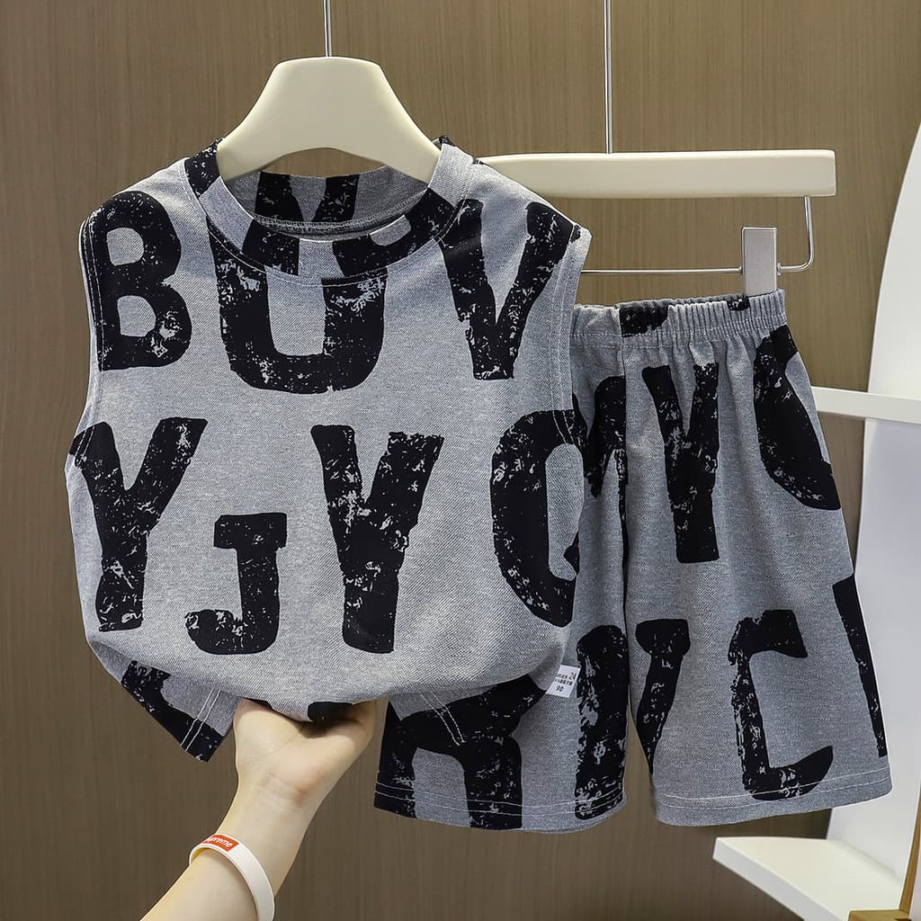 ชุดเซ็ตเสื้อกล้ามเด็ก ชุดกล้ามน่าร้อน สำหรับเด็กผู้ชาย พิมพ์ลายอักษร Size80-120cm BXT38 รูปที่ 8