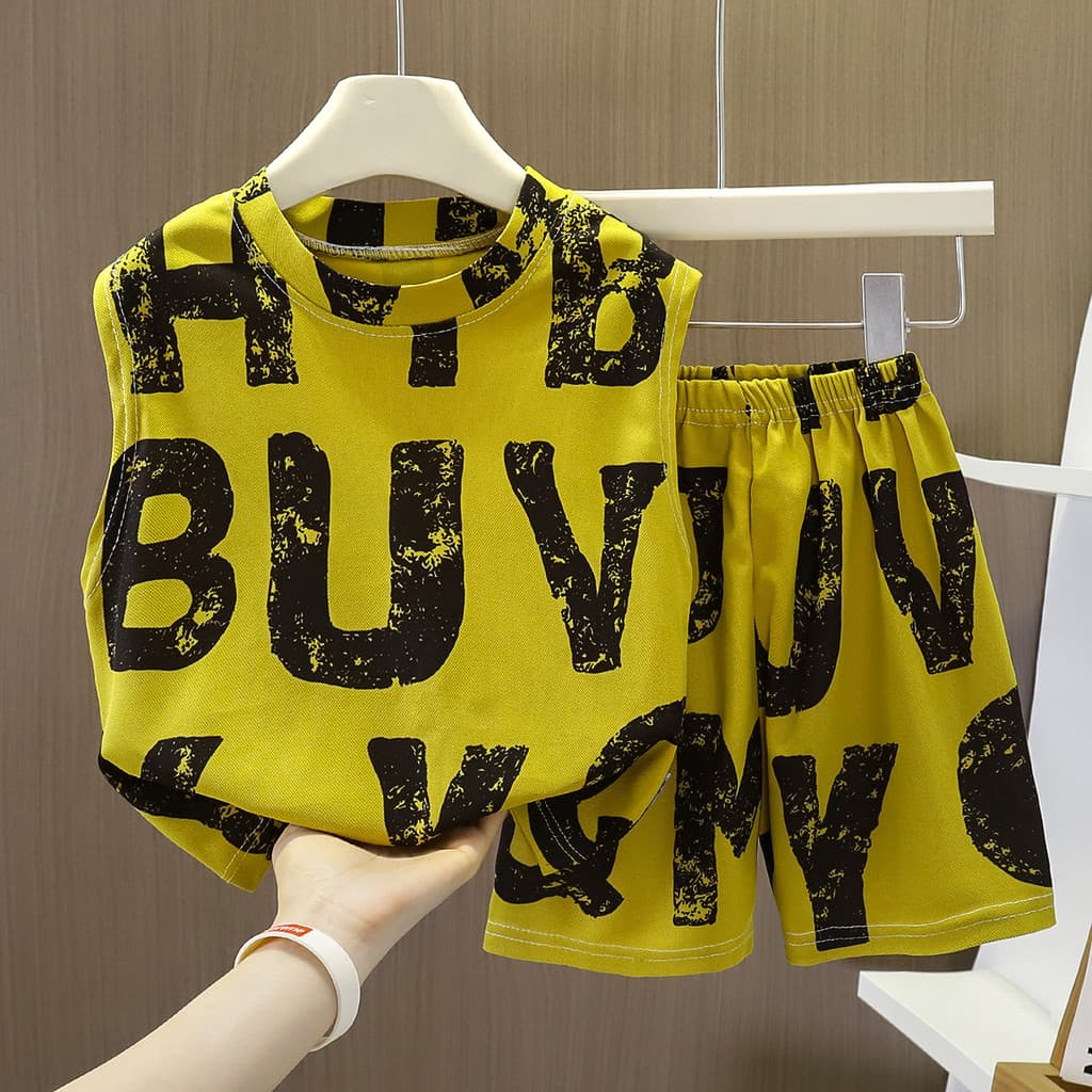 ชุดเซ็ตเสื้อกล้ามเด็ก ชุดกล้ามน่าร้อน สำหรับเด็กผู้ชาย พิมพ์ลายอักษร Size80-120cm BXT38 รูปที่ 4