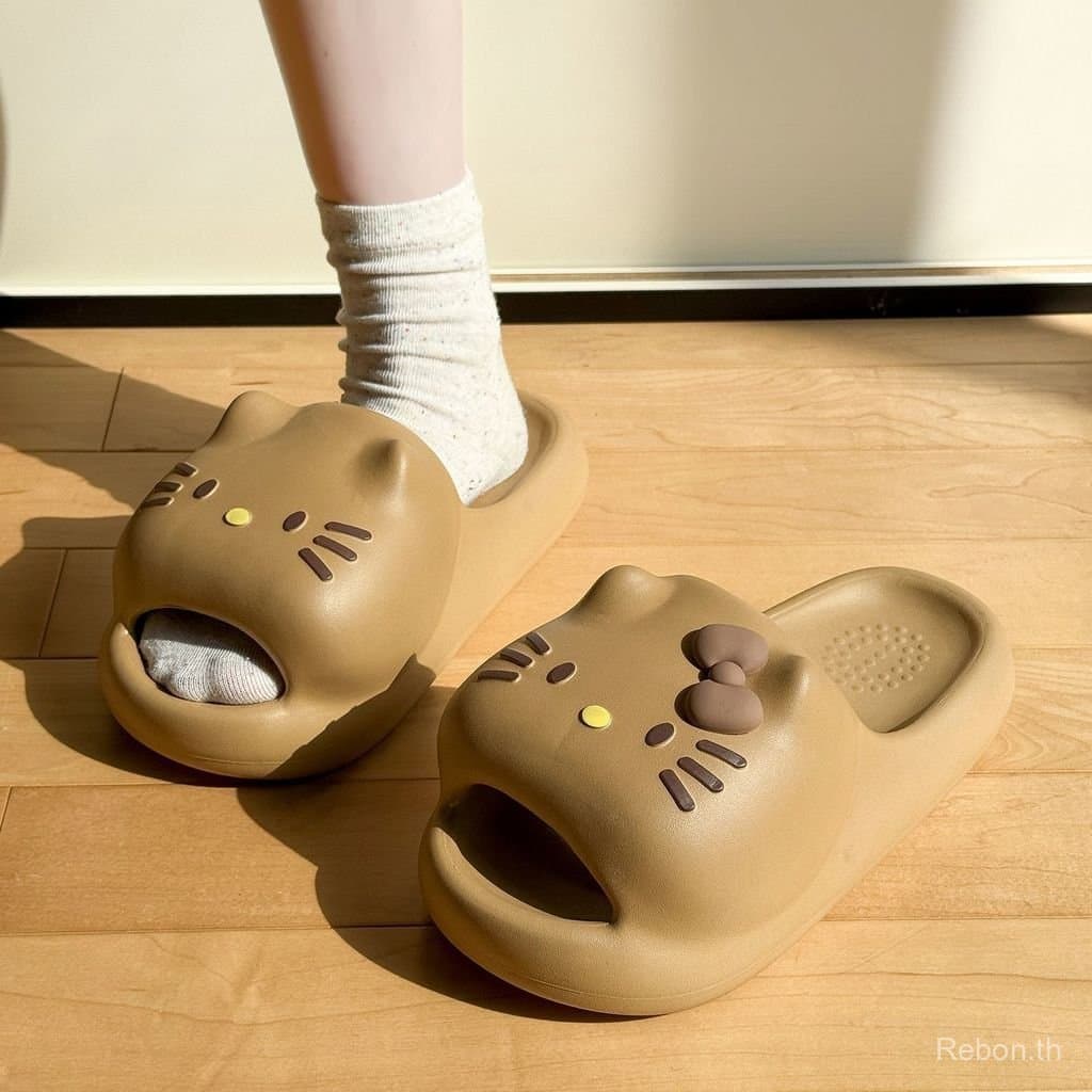 SEZI รองเท้าแตะหนา Soled สุภาพสตรีสวมใส่กลางแจ้งแมวน่ารักในร่มในครัวเรือนห้องน้ํา Shit-Stepping Anti @ รูปที่ 5