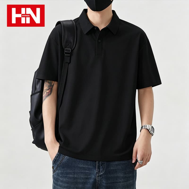 HYPNOS 9001-GB เสื้อโปโล POLO Oversize ทรงหลวม ใส่ได้ทั้งผู้ชายและผู้หญิง สีพื้น เสื้อยืด T-Shirt แฟชั่นสไตล์มินิมอล