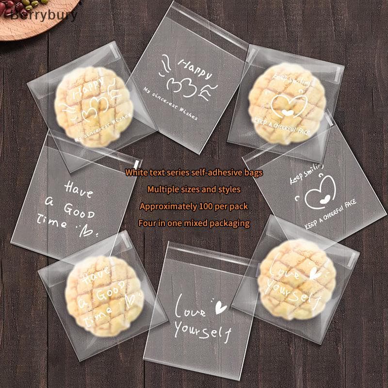 Berrybury 100 ชิ้น Happy Clear กระเป๋า Self กาว Candy คุกกี้เบเกอรี่กระเป๋า Self กาวของขวัญส่วนบุคคล Pastry บิสกิตบรรจุภัณฑ์ถุงใหม่ รูปที่ 1