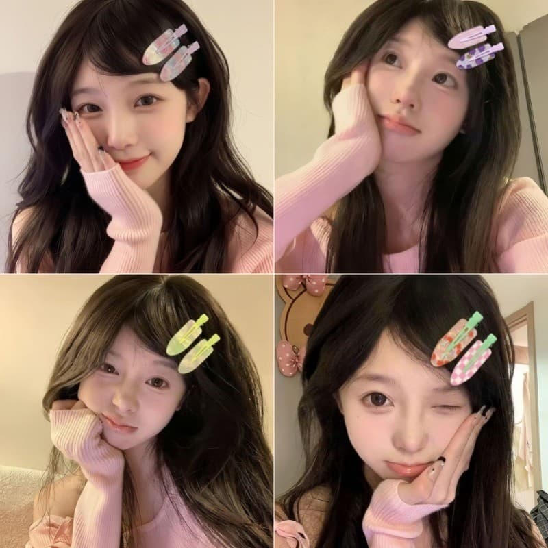 กิ๊บติดผมหน้าม้าสีสันสดใสน่ารัก 4 ชิ้นชุดเครื่องประดับผมจัดแต่งทรงผมสไตล์เกาหลีสําหรับสุภาพสตรี รูปที่ 7