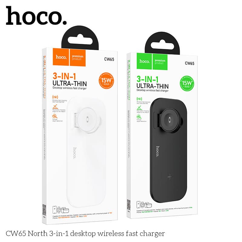 HOCO CW65 แท่นชาร์จไร้สาย 3in1 รองรับ มือถือ Phone / iOS Watch / หูฟัง จ่ายไฟ 15W Qi Wireless Charger hc6 รูปที่ 8