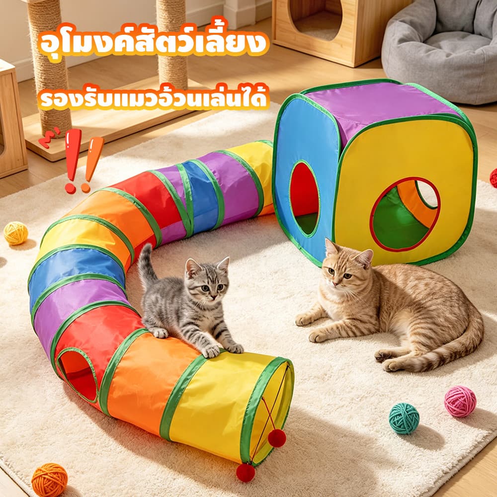 Thai.th อุโมงแมว อุโมงค์สำหรับแมว อุโมงค์แมว แบบ 3 ทาง อุโมงค์แมวพับเก็บได้ ของเล่นแมว รูปที่ 2