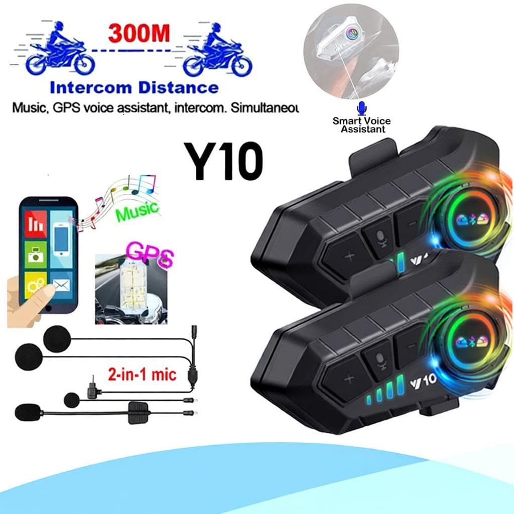 Y10 ชุดหูฟังบลูทูธไร้สายแฮนด์ฟรี 2000Mah กันน้ําสําหรับหมวกกันน็อคมอเตอร์ไซค์ รูปที่ 1
