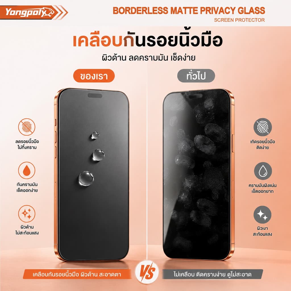 ฟิล์มกระจกเต็มจอไร้ขอบด้าน+กันมองESD กันไฟฟ้าสถิตย์ สำหรับ IPHONE 16PROMAX 17AIR 16PLUS 17PROAMX11 XR 12PRO 1315PROMAX รูปที่ 3