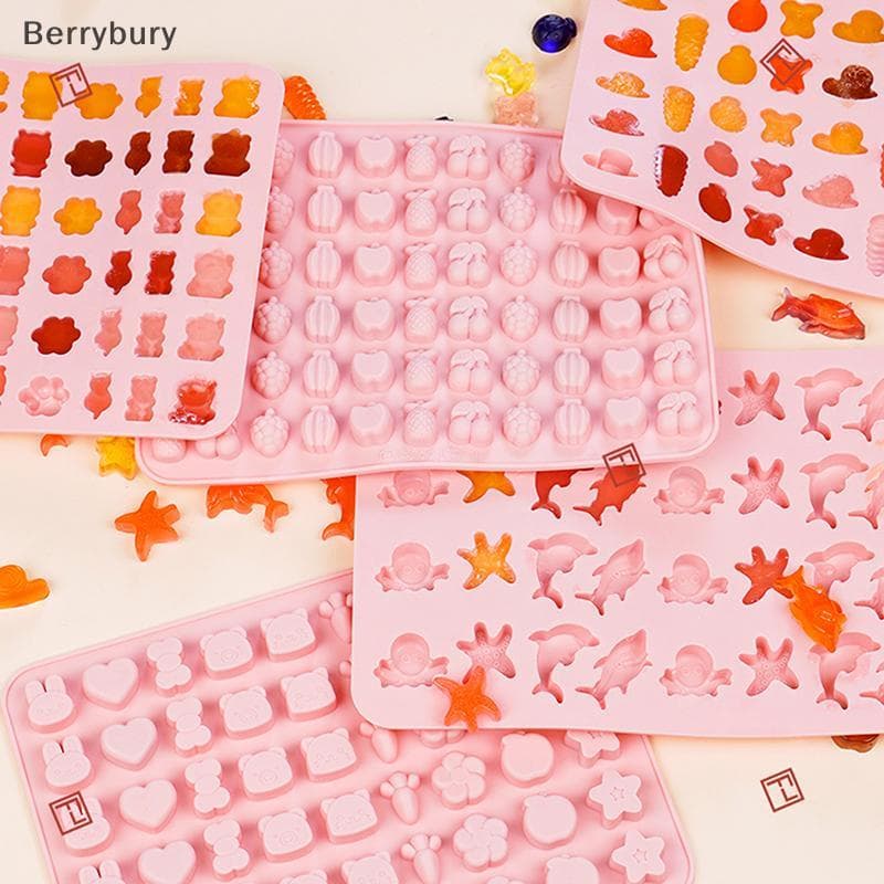 Berrybury ผสมผลไม้สัตว์ซิลิโคนช็อกโกแลตแม่พิมพ์ปลา Fudge Candy Jelly Mould เรขาคณิตหัวใจเค้กตกแต่งเบเกอรี่ถาดน้ําแข็งของขวัญใหม่ รูปที่ 1