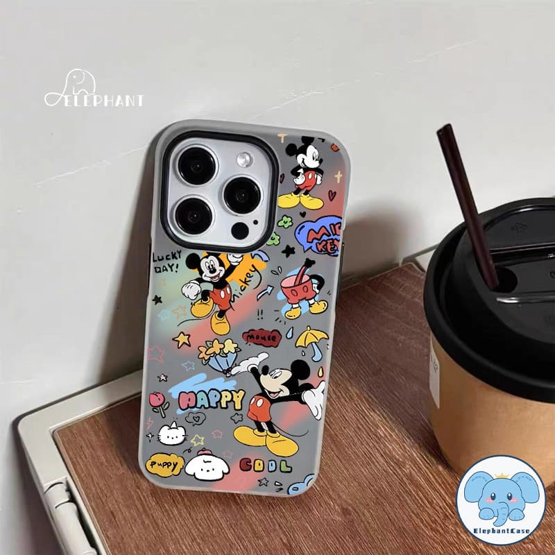 สำหรับ IPhone 17 AIR 16 15 11 14 13 12 Pro Max 16 7 8 Plus XS X XR Max การ์ตูน ลูกหมา ลูกแมว มิกกี้เมาส์ 2in1 เคสซิลิโคน รูปที่ 2