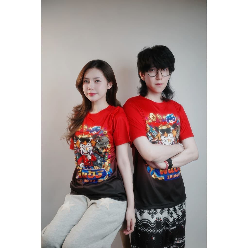 Tshirt 2026 Tshirt เสื้อแก๊งพี่แป้งzbingz คอกลม สีแดงดำ ผ้าไมโคร XS-5XL XS-5XL รูปที่ 4