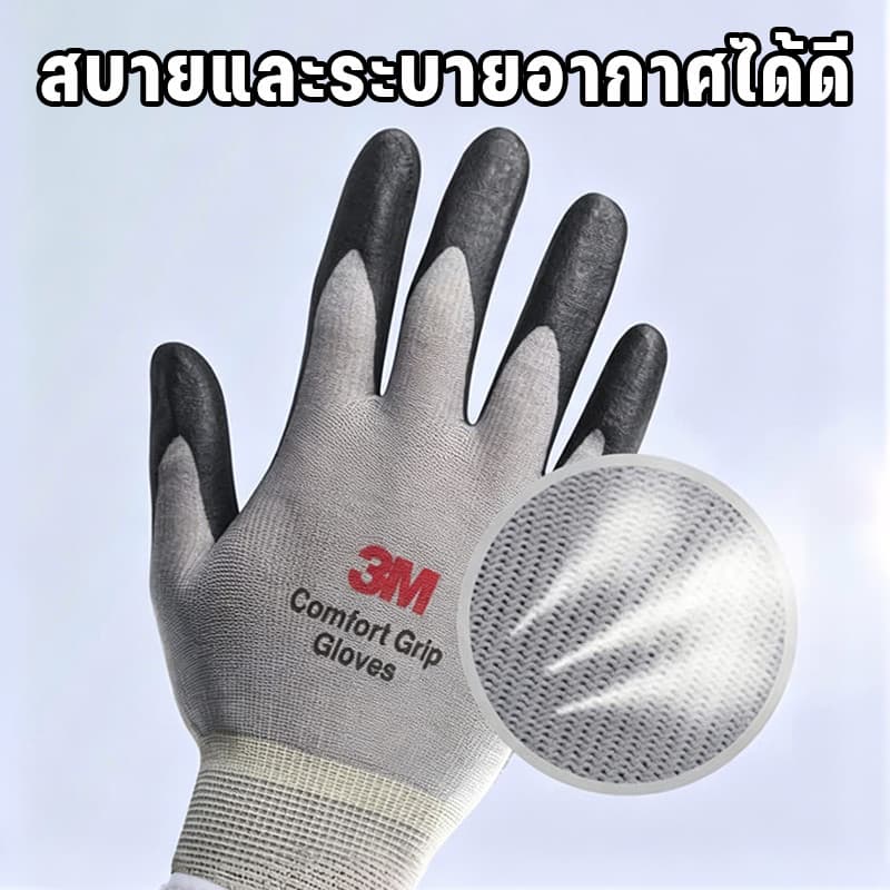 3M ถุงมือไนล่อนเคลือบไนไตร PU กันบาด ลื่น มัน ใส่สบาย ระบายอากาศดี ขนาด ทนการเสียดสี ถุงมือช่าง gloves ถุงมือปอกทุเรียน รูปที่ 2