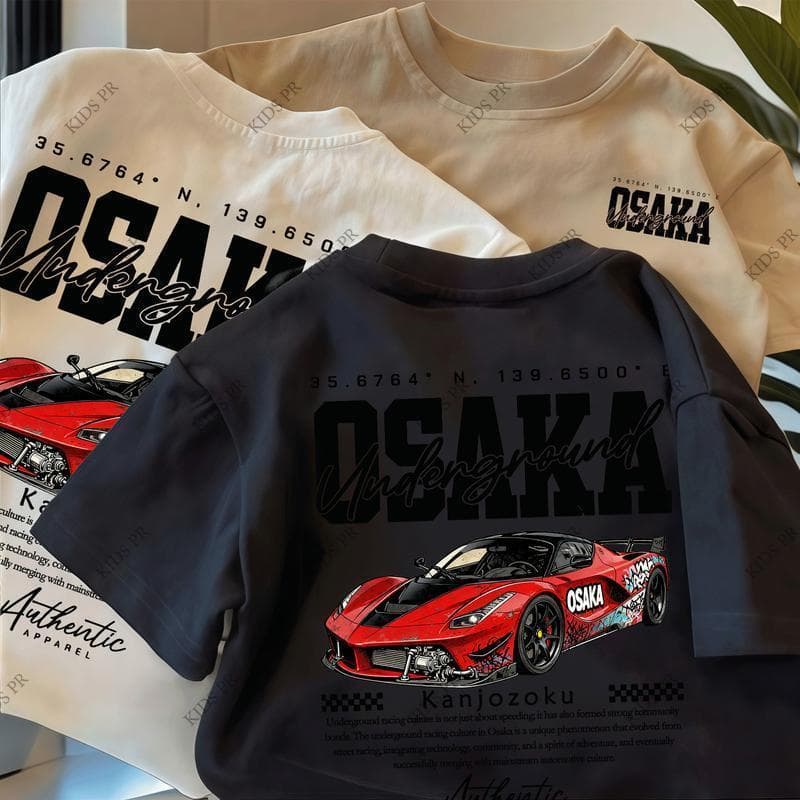 COD 2026 Tokyo Racing Car Printed Kid's T-shirt Fashion Trendy Casual Pure Cotton Top for 3-13 Yrs T11 รูปที่ 4