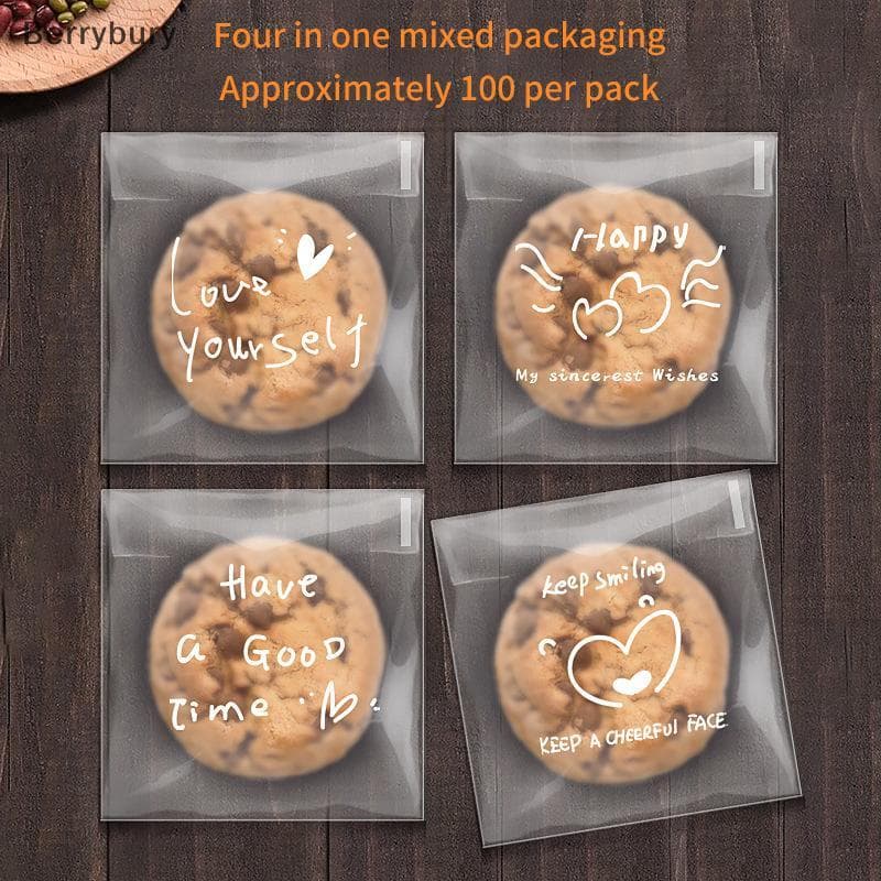 Berrybury 100 ชิ้น Happy Clear กระเป๋า Self กาว Candy คุกกี้เบเกอรี่กระเป๋า Self กาวของขวัญส่วนบุคคล Pastry บิสกิตบรรจุภัณฑ์ถุงใหม่ รูปที่ 2