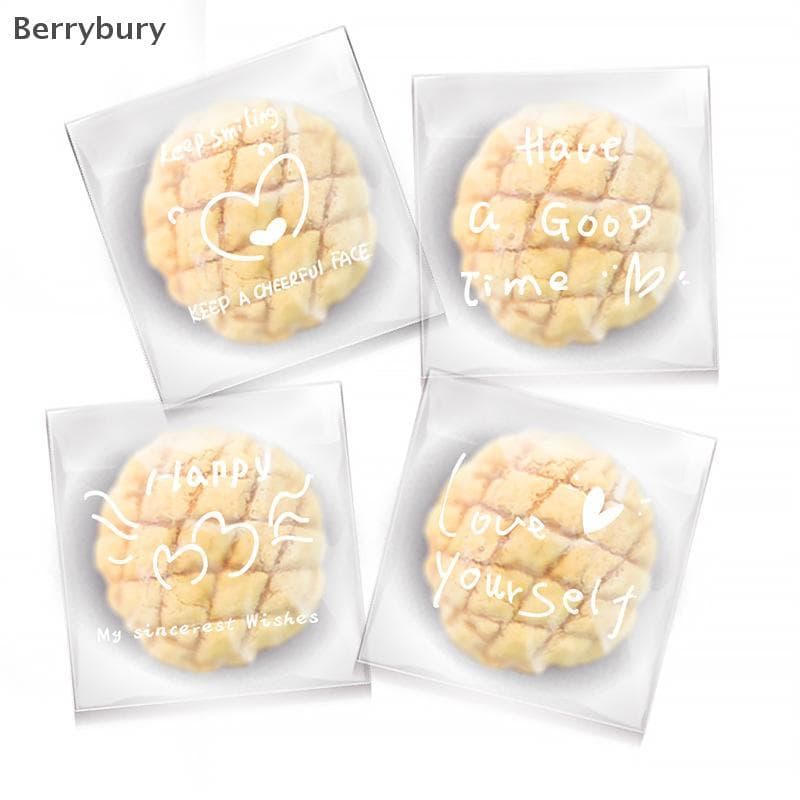 Berrybury 100 ชิ้น Happy Clear กระเป๋า Self กาว Candy คุกกี้เบเกอรี่กระเป๋า Self กาวของขวัญส่วนบุคคล Pastry บิสกิตบรรจุภัณฑ์ถุงใหม่ รูปที่ 7