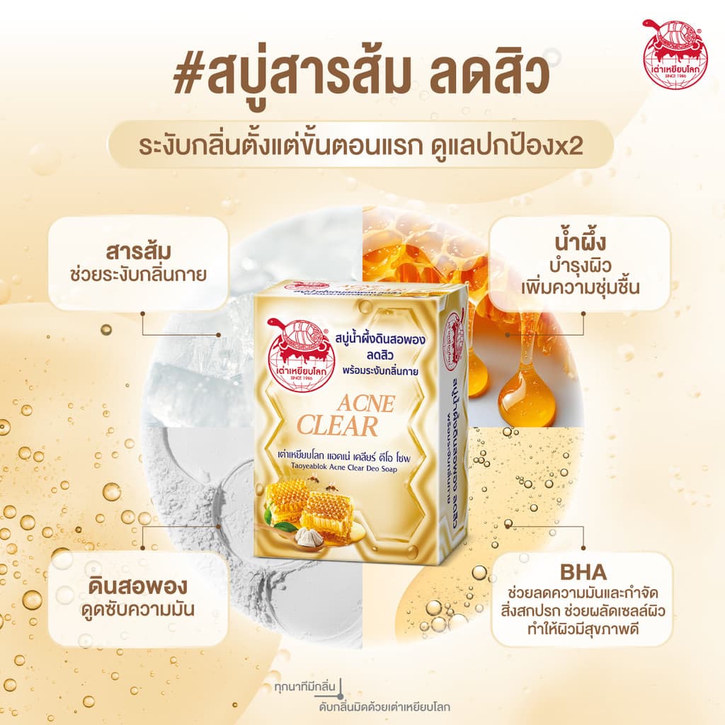 Taoyeablok Soap สบู่ เต่าเหยียบโลก สบู่ระงับกลิ่นกาย สบู่สารส้ม ทำความสะอาดผิว รูปที่ 7