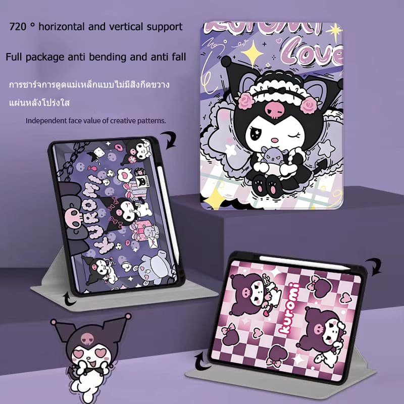 360°หมุนตั้ง เคสฝาพับ Samsung Galaxy Tab A8 A7 lite S6 lite s9 fe A9plus s8 +/s7fe s10lite Right pen Case Samsung kuromi รูปที่ 1