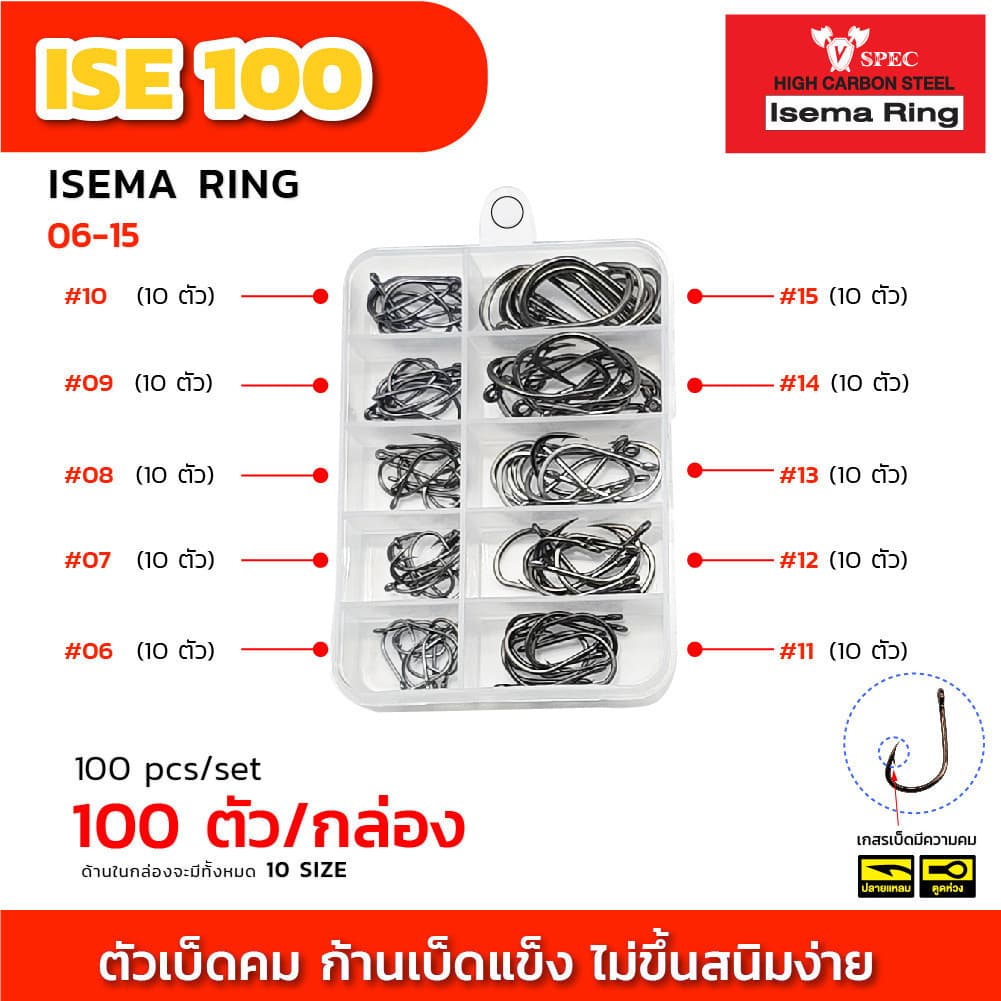 ตัวเบ็ด ISEMA แบบกล่อง 100 ตัว และ 500 ตัว ตะขอทางเดียว คละเบอร์ รูปที่ 2
