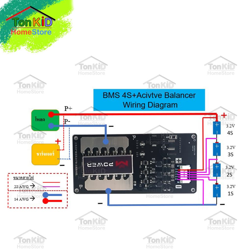 BMS 4S 30A, 50A 12V มีActive balance 1.5A ในตัว สำหรับ LiFePO4 cell 3.2V รูปที่ 5