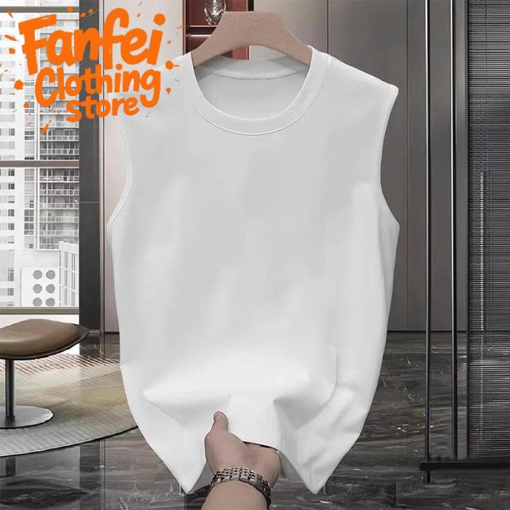 COD จัดส่งตลอด 24 ชั่วโมง Fanfei เสื้อยืดแขนกุดพิมพ์ลาย สไตล์มินิมอลเทรนด์เกาหลี ผ้าฝ้ายแท้ ทรงหลวมใส่ฤดูร้อน รูปที่ 3