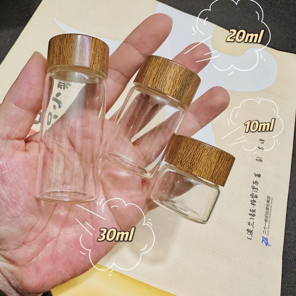 ขวดแก้วจิ๋ว10ml , 30ml ขวดแก้วฝาไม้ ขวดครีมไซส์เล็ก พกพาง่าย ใช้ใส่ครีม โลชั่น บาล์ม หรือเครื่องหอมต่าง ๆ รูปที่ 6
