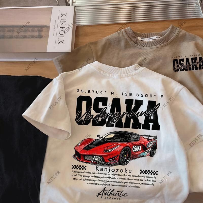 COD 2026 Tokyo Racing Car Printed Kid's T-shirt Fashion Trendy Casual Pure Cotton Top for 3-13 Yrs T11 รูปที่ 1