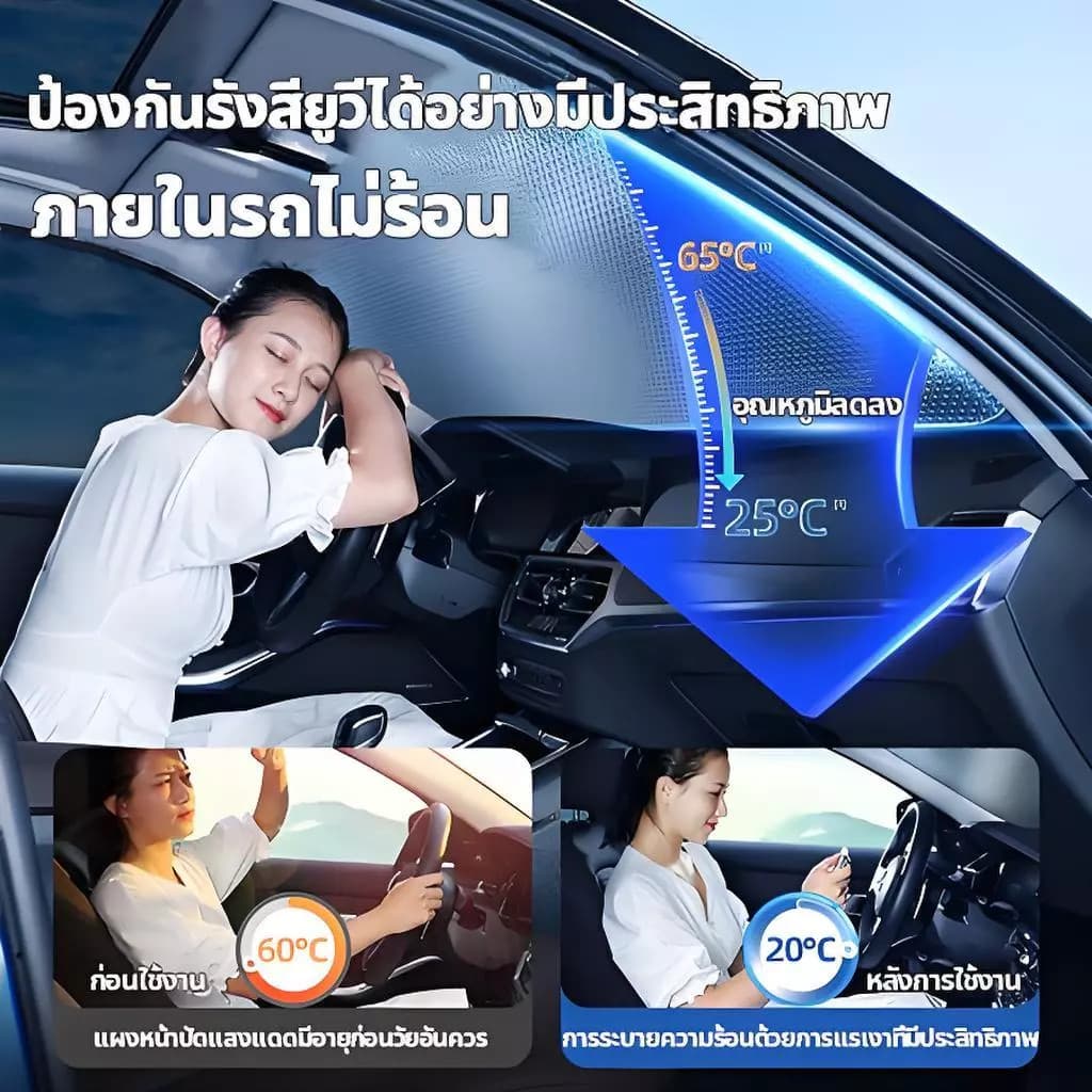 ที่บังแดดรถยนต์ กันแดด100%UV กันแดด กันน้ำ ม่านบังแดดรถยนต์ ด้านหน้า ผ้าคลุมรถ บังแดดหน้ารถยนต์ FOR Sedan SUV รูปที่ 2