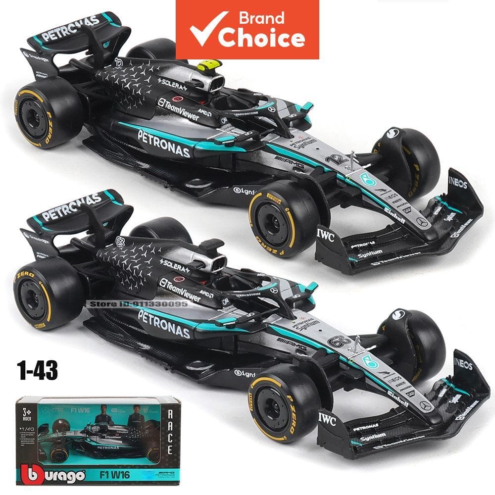 Bburago 1:43 Scale W16 F1 Die-Cast รุ่น - George Russell และ Kimi Antonelli 2025 Edition รถบัสของเล่นเครนรถบรรทุกของเล่น F1 Mercedes รูปที่ 1