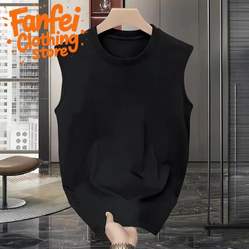 COD จัดส่งตลอด 24 ชั่วโมง Fanfei เสื้อยืดแขนกุดพิมพ์ลาย สไตล์มินิมอลเทรนด์เกาหลี ผ้าฝ้ายแท้ ทรงหลวมใส่ฤดูร้อน รูปที่ 4