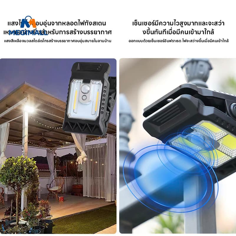 ไฟคลิปโซลาร์ ไฟโซล่าเซลล์ โคมไฟสนาม ความสว่างสูง มีเซ็นเซอร์อัตโนมัติ กันน้ำIP65 หนีบได้ทุกที่ รูปที่ 3