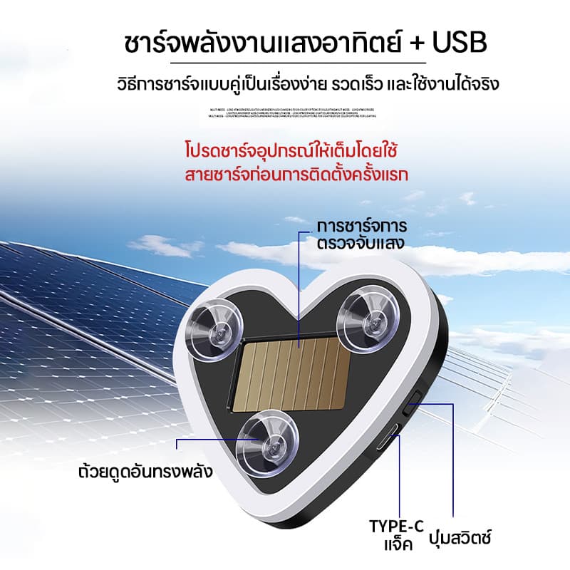 ไฟ LEDโซล่าเซลล์รูปหัวใจ ติดหน้ากระจกรถ พลังงานแสงอาทิตย์ สำหรับติด รูปที่ 3