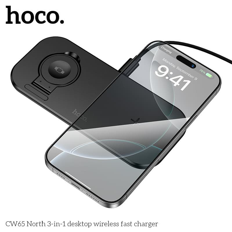 HOCO CW65 แท่นชาร์จไร้สาย 3in1 รองรับ มือถือ Phone / iOS Watch / หูฟัง จ่ายไฟ 15W Qi Wireless Charger hc6 รูปที่ 2