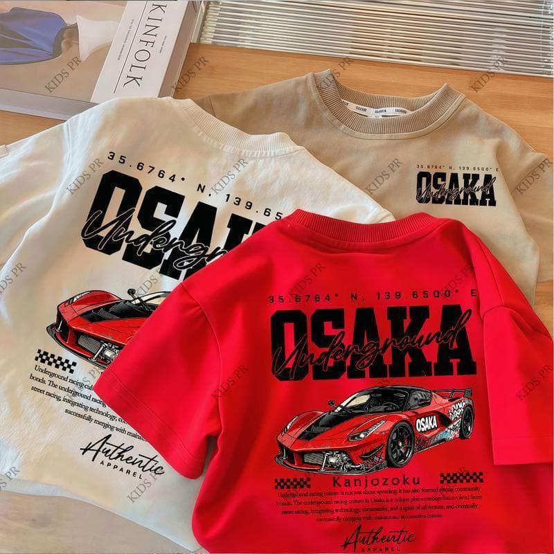 COD 2026 Tokyo Racing Car Printed Kid's T-shirt Fashion Trendy Casual Pure Cotton Top for 3-13 Yrs T11 รูปที่ 2