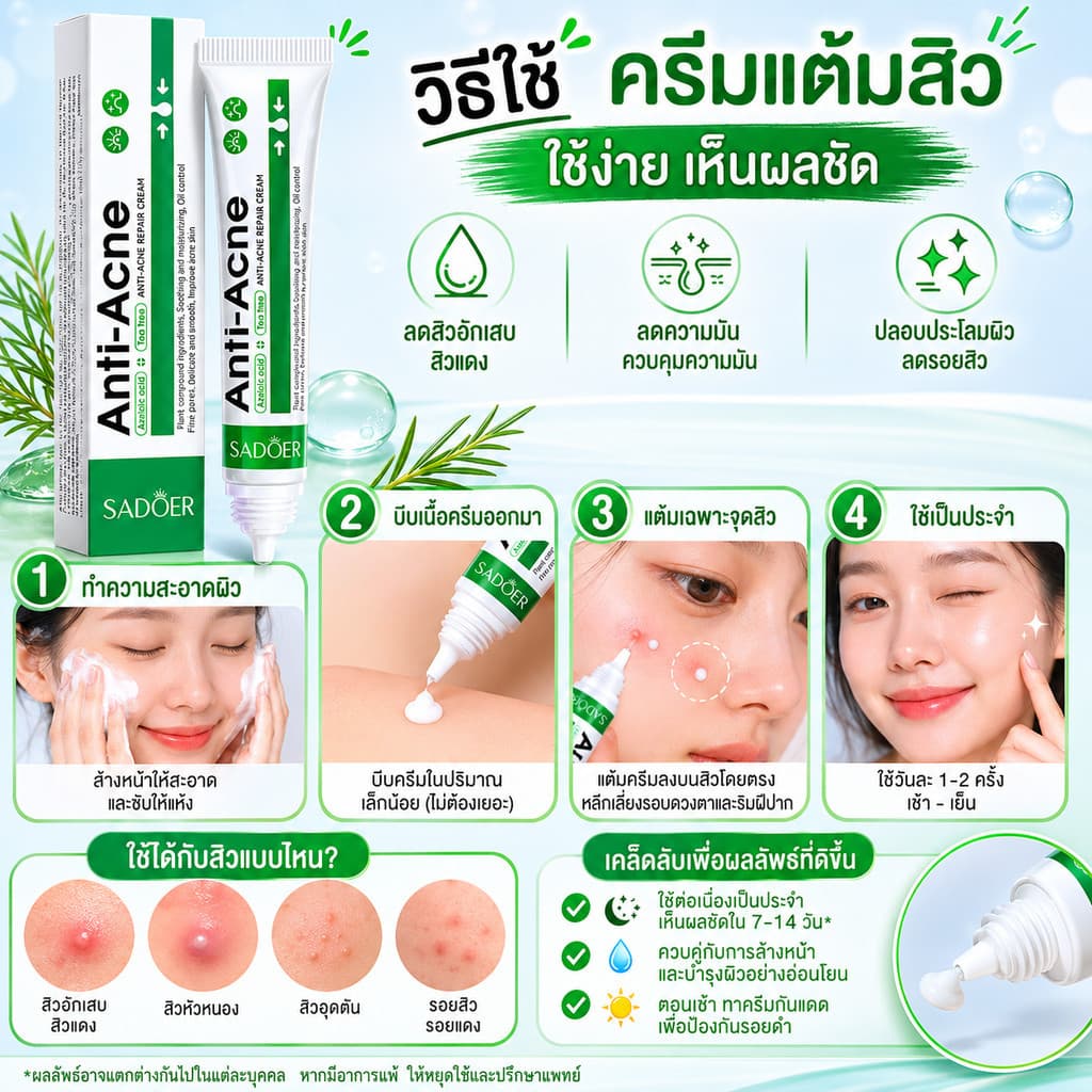 ซื้อ 1 แถม 1 SADOER ครีมลดปัญหาสิว เนื้อครีม ขนาด20กรัม บำรุงผิวหนัง ผลิตภัณฑ์บำรุงผิวหน้า สูตรสำหรับผิวเป็นสิวง่าย รูปที่ 5