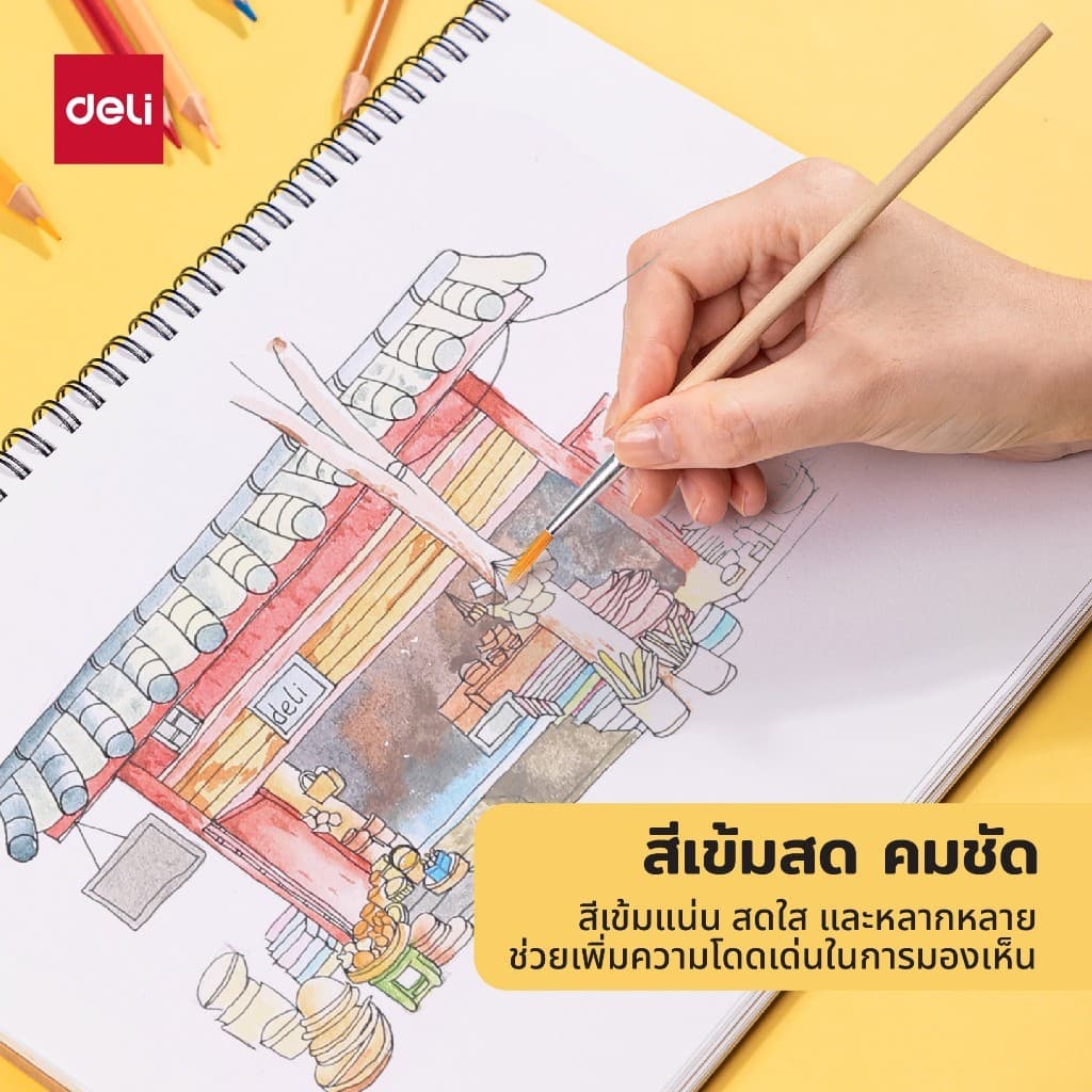 Deli ดินสอสีไม้ระบายน้ำ รุ่น EC00700 สีสด คมชัด ชุด 12/24/36 สี Color Pencils จำหน่าย 1 ชุด รูปที่ 6